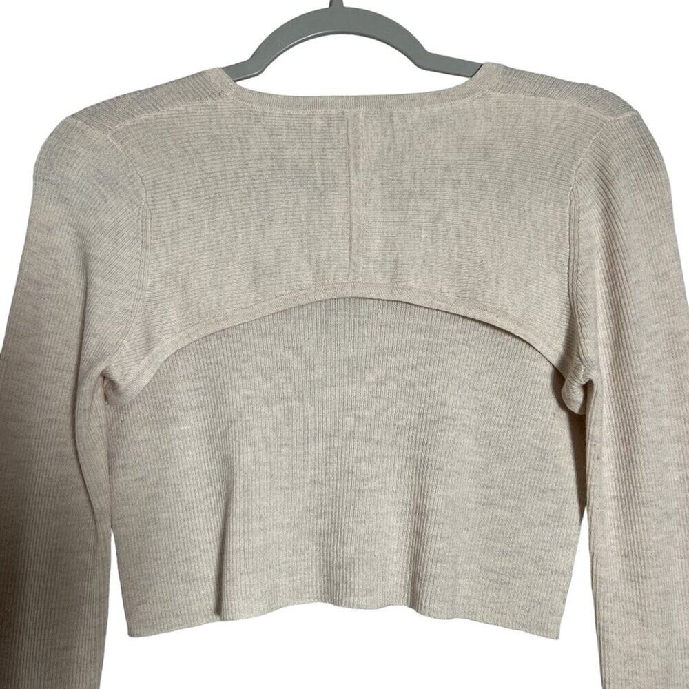 TIBI Merino Wool Cropped Sweater Womens M Cream Beige High Low Crew Neck - Picture 9 of 10
